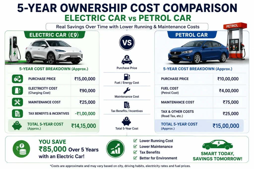 Electric car vs petrol 5 years ownership cost